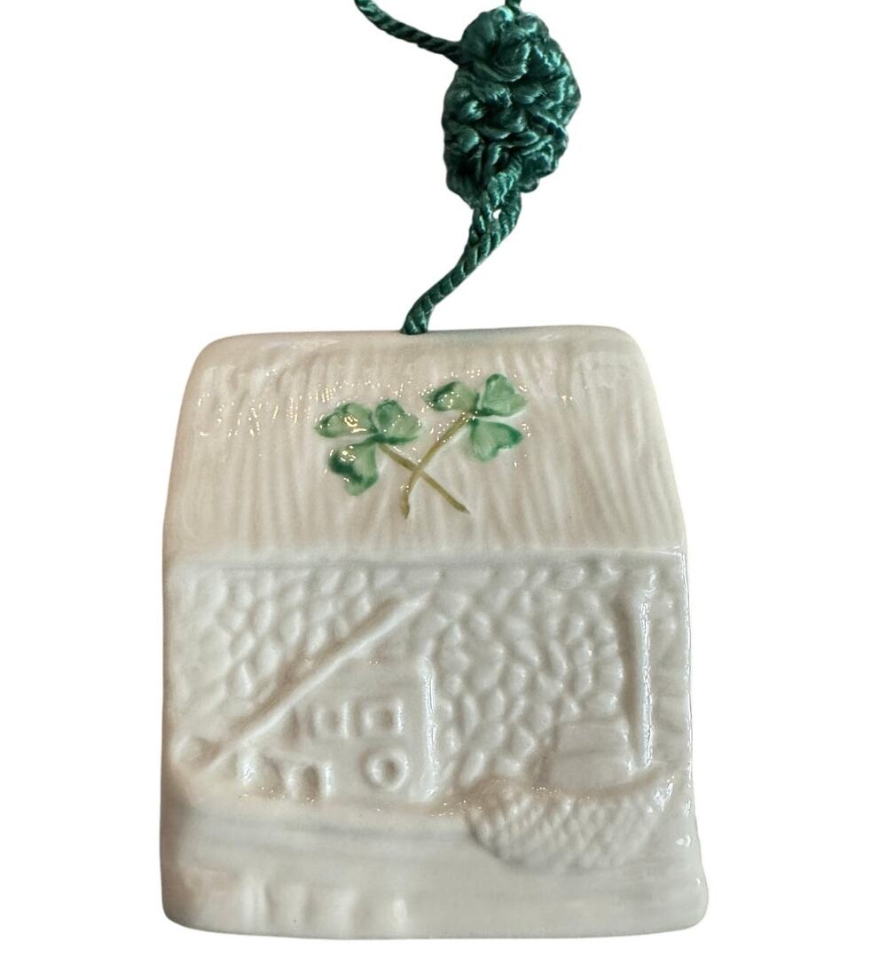 NWB Vintage Irish Belleek Porcelain Christmas ornament Clegga Boathouse in Box